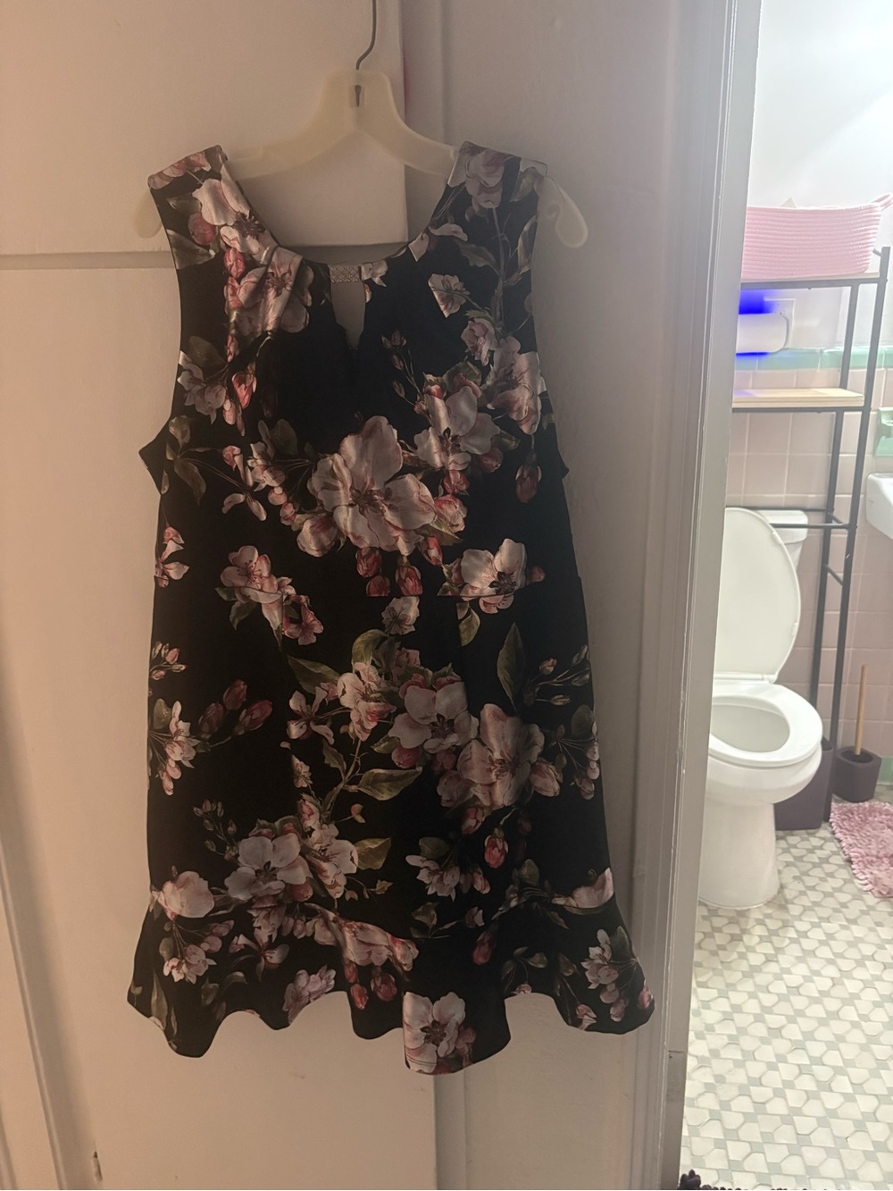Luxology Black Floral Sleeveless A-Line Dress - Picture 1 of 4